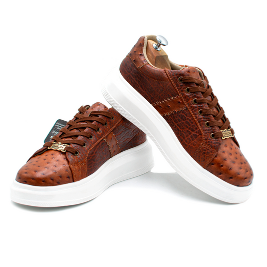 TENIS SNEAKER EN PIEL GENUINA DE CUELLO DE TORO CON GRABADO DE AVESTRUZ - DOI092K