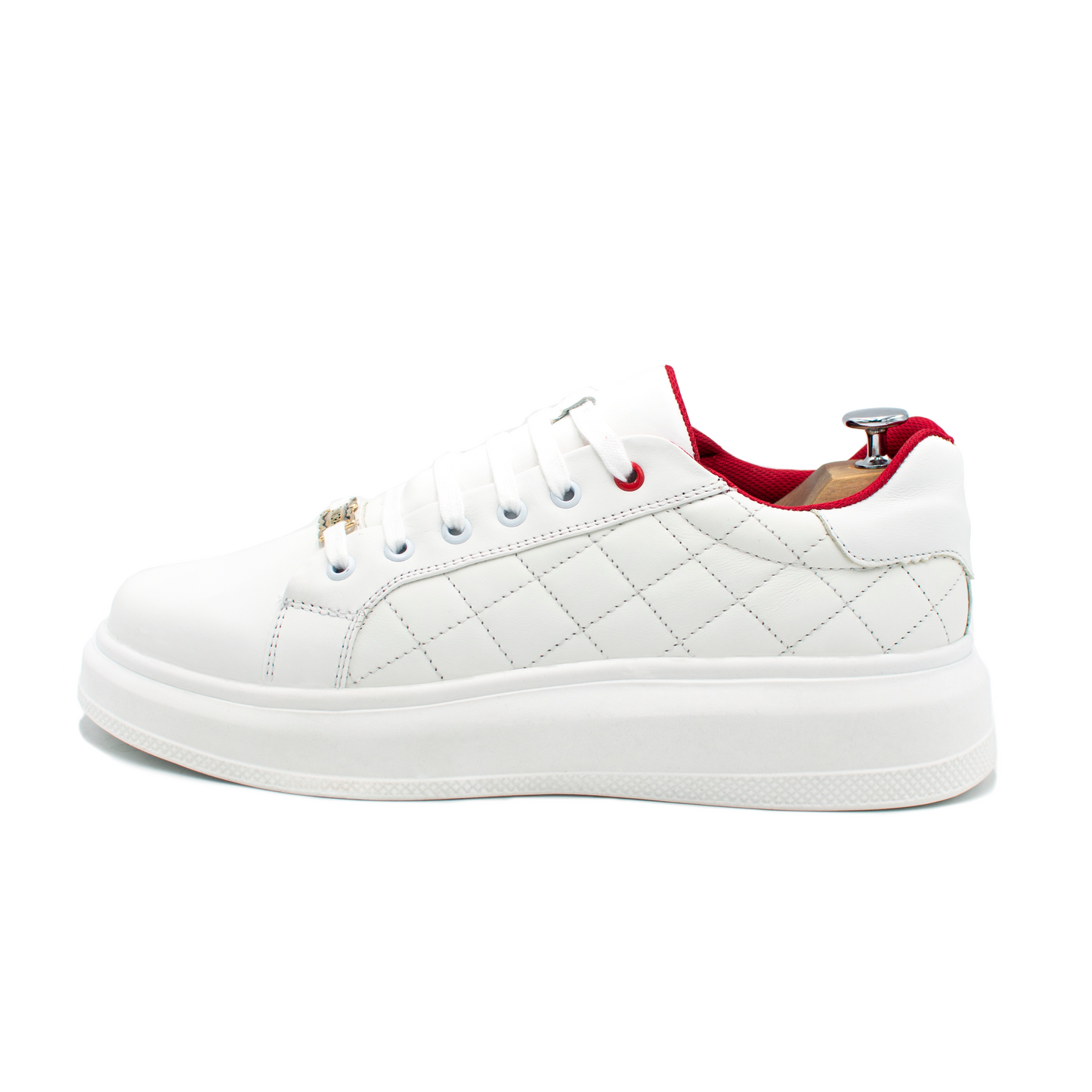 TENIS SNEAKERS CAPITONADO BLANCO/ NEGRO EN PIEL GENUINA DE BECERRO - KOW902O