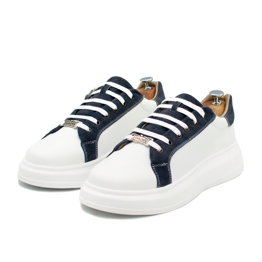 TENIS SNEAKERS EN PIEL GENUINA DE BECERRO ITALIANO CON APLICACIONES DE GAMUZA GRIS - SWO123J