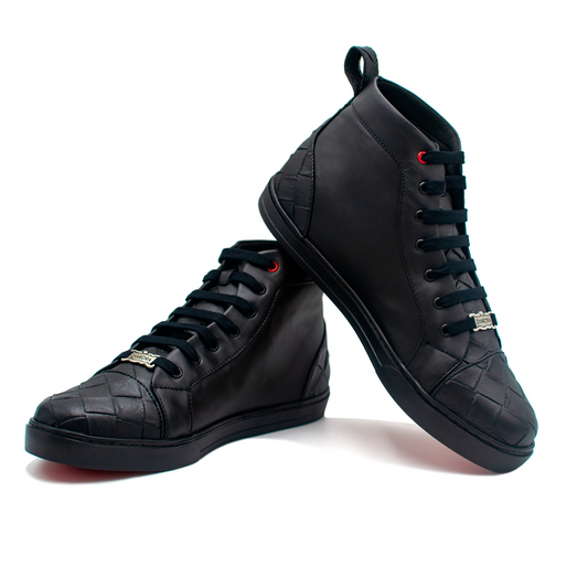 TENIS SNEAKERS BOTÍN DE BECERRO ITALIANO NEGRO CON PIEL VINTAGE - PFC972V