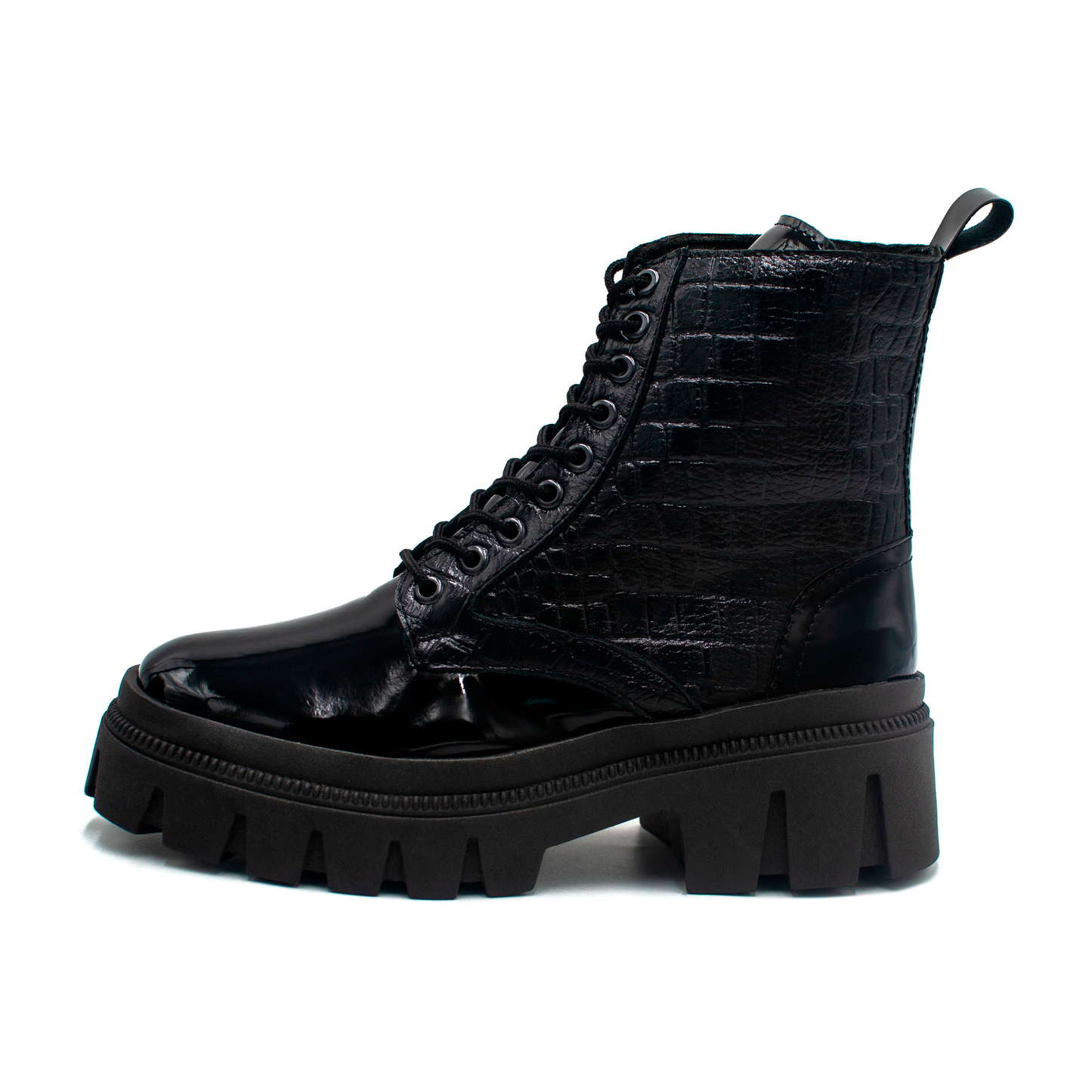 BOTÍN EN PIEL GRABADO DE COCODRILO NEGRO CON CHAROL - WEK139