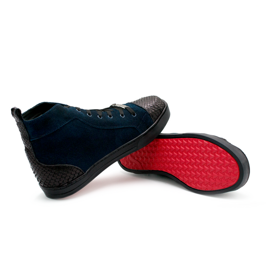 BOTINES EN PIEL DE GAMUZA AZUL CON APLICACIONES DE PITÓN - JWO982U