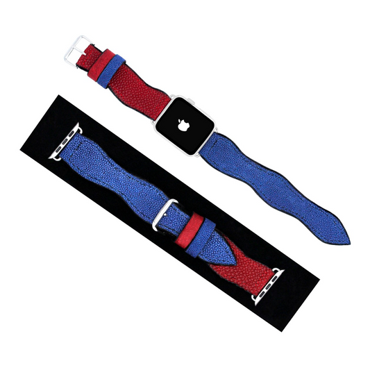 CORREA PARA RELOJ EN MANO EN PIEL GENUINA DE MANTARRAYA ROJO Y AZUL - CWE12D