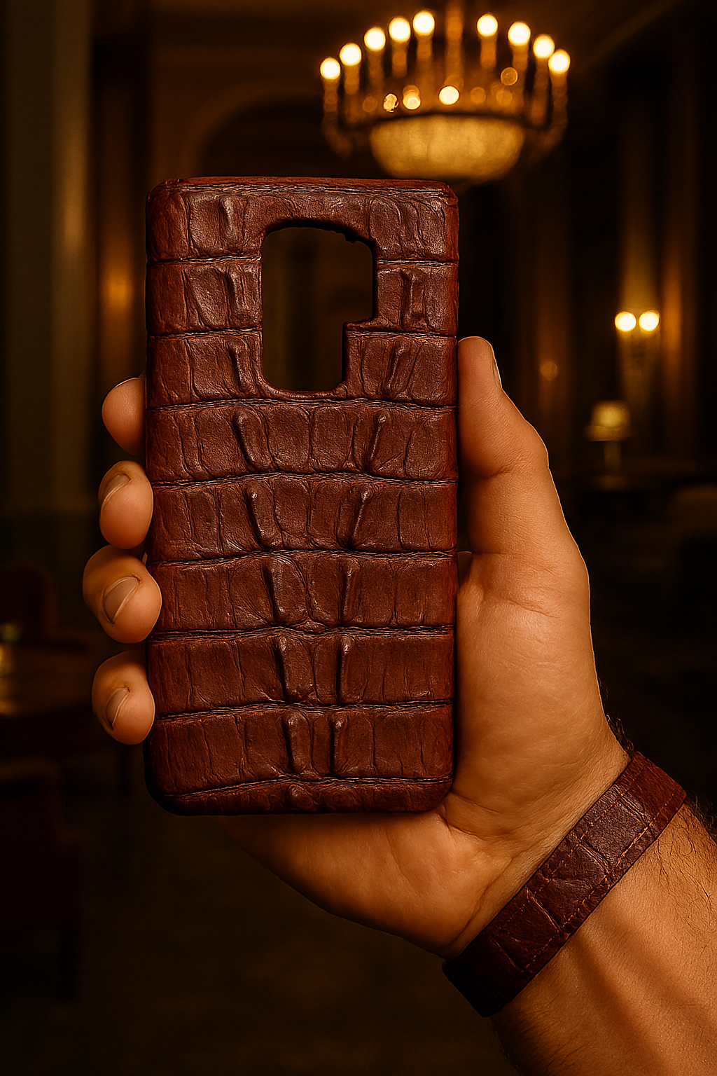 FUNDA / CASE / CARCASA PARA CELULAR EN PIEL / CUERO EXÓTIC DE COLA DE COCODRILO COLOR AZUL CIELO - CLA841F