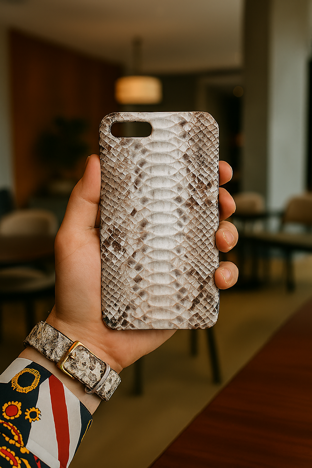 FUNDA / CASE / CARCASA PARA CELULAR EN PIEL / CUERO EXÓTIC DE SERPIENTE PITÓN CORTE BACK (LOMO) - FQA012K