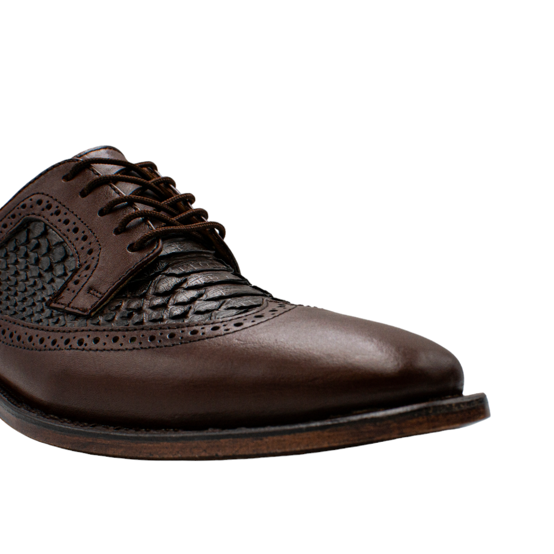 ZAPATOS BOSTONIANOS DE VESTIR EN PIEL DE BECERRO Y SERPIENTE PITON - BST39H