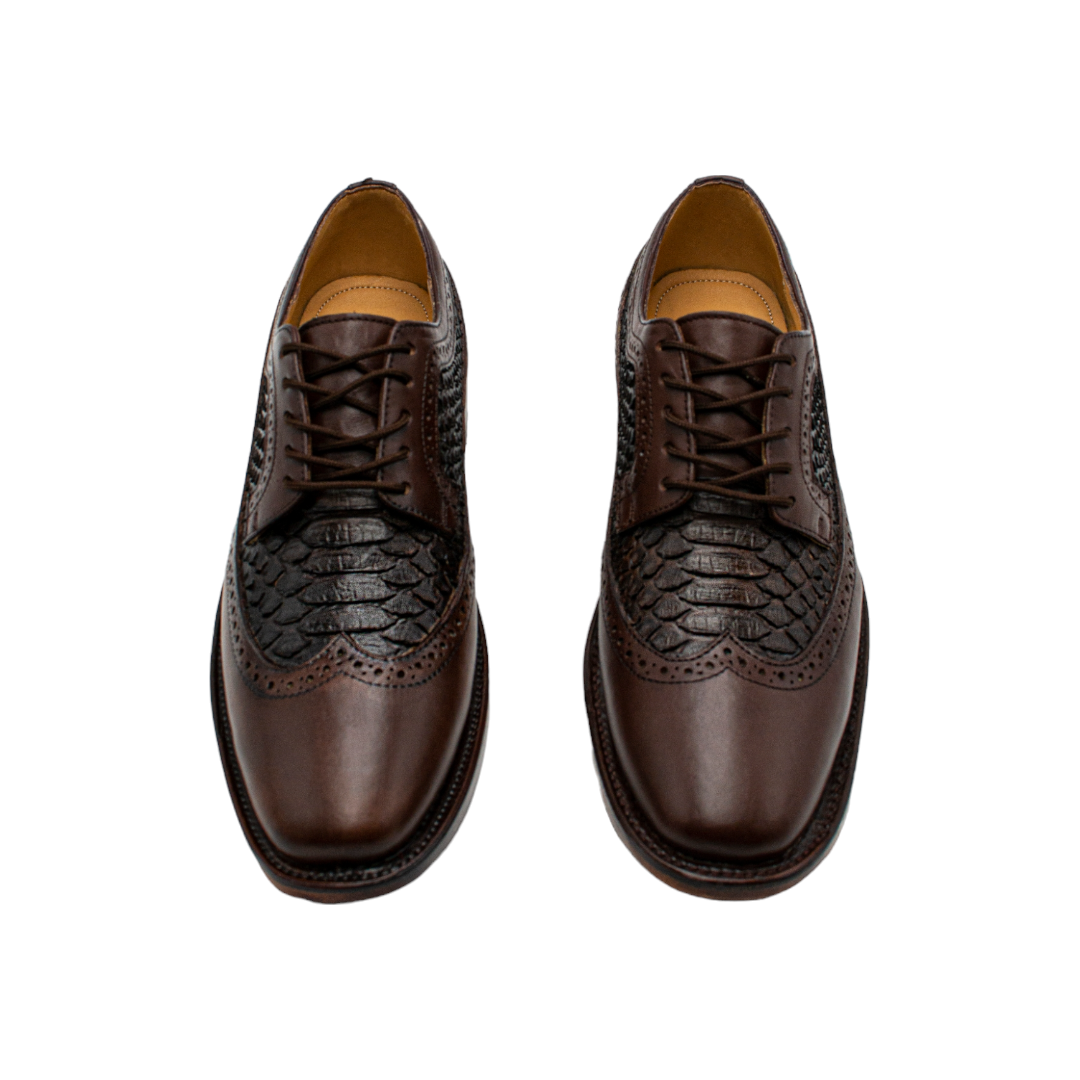 ZAPATOS BOSTONIANOS DE VESTIR EN PIEL DE BECERRO Y SERPIENTE PITON - BST39H