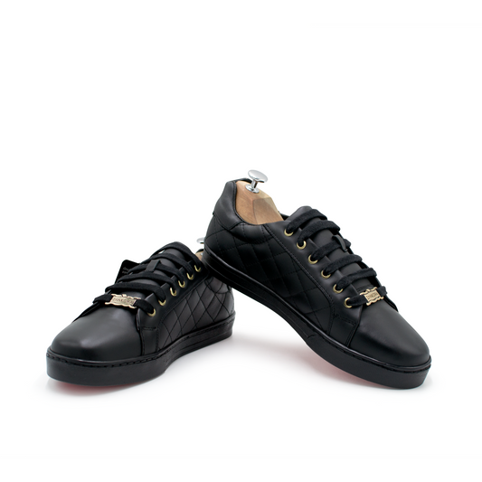 TENIS SNEAKERS CAPITONADOS DE OJILLOS DORADOS EN PIEL GENUINA DE BECERRO ITALIANO - LXY599H