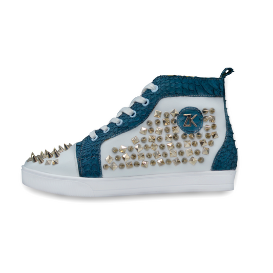 TENIS BOTITA DE PITÓN AZUL CON BECERRO ITALIANO Y ESTOPEROLES - JAH765T