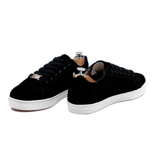 TENIS SNEAKER COMPLETAMENTE EN PIEL DE GAMUZA NEGRO - DHJ983J