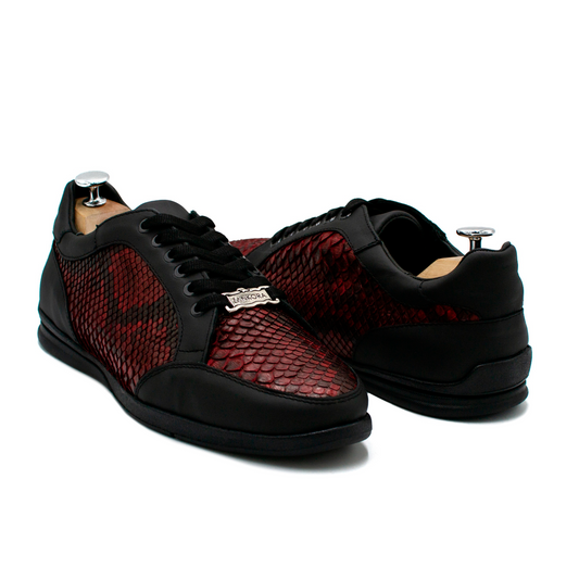 TENIS SNEAKER EN PIEL GENUINA DE PITÓN VINO CON BECERRO ITALIANO -XSP02J