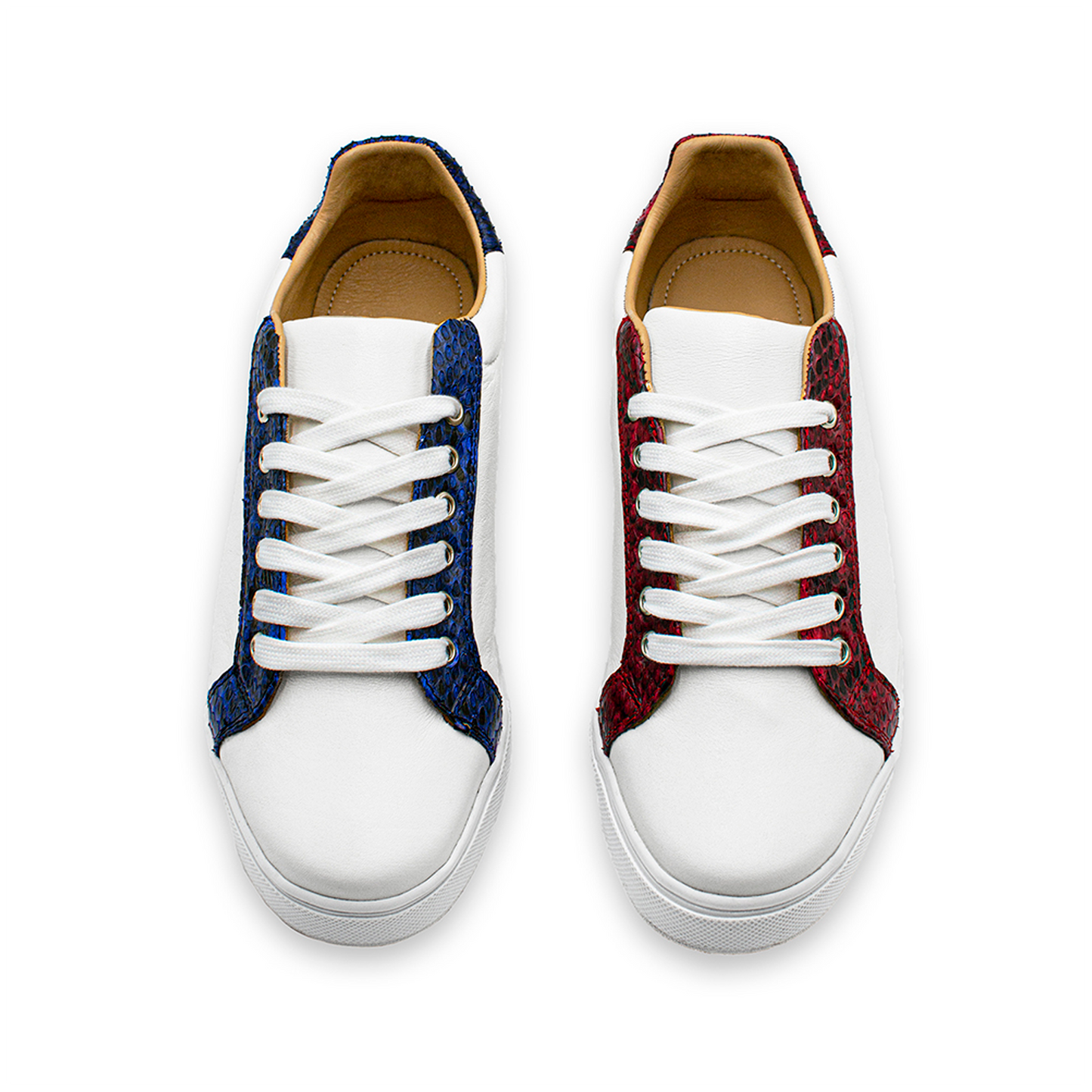 TENIS SNEAKERS DE BECERRO BLANCO CON PITÓN BITONO - PNBT584F
