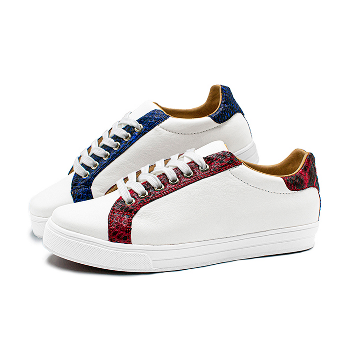 TENIS SNEAKERS DE BECERRO BLANCO CON PITÓN BITONO - PNBT584F