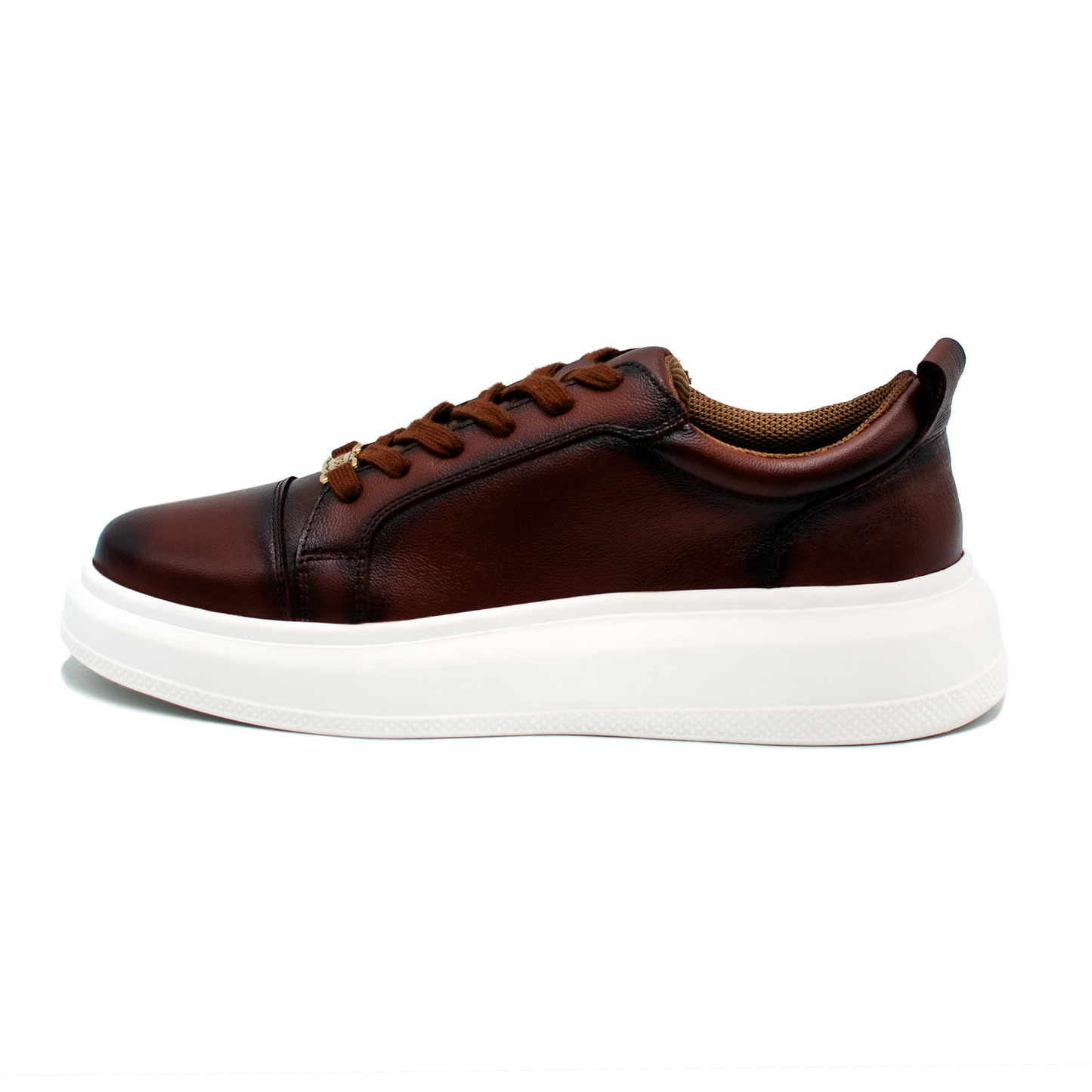 TENIS SNEAKERS DE EN PIEL GENUINA DE BECERRO ITALIANO CAFÉ SOMBREADO MODELO LUCKY - KOW039