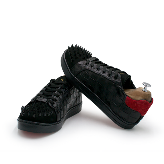 TENIS SNEAKERS EN PIEL DE COCODRILO CON RES NOBUCK, GAMUZA Y ESTOPEROLES - WOQ912I