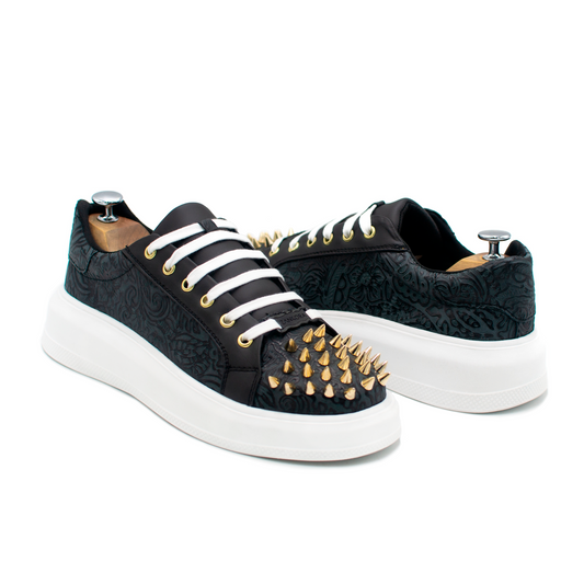 TENIS SNEAKERS EN PIEL DE RES GRABADO CON PIEL GENUINA DE BECERRO ITALIANO - LWQ093J