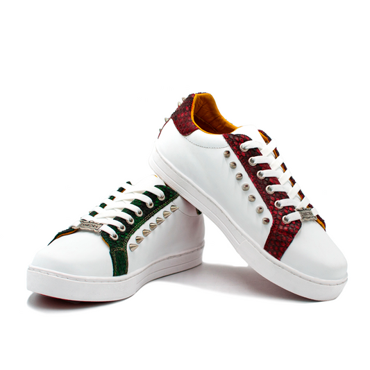 TENIS SNEAKERS EN PIEL GENUINA DE BECERRO ITALIANO CON PITÓN Y ESTOPEROLES - VCE872J