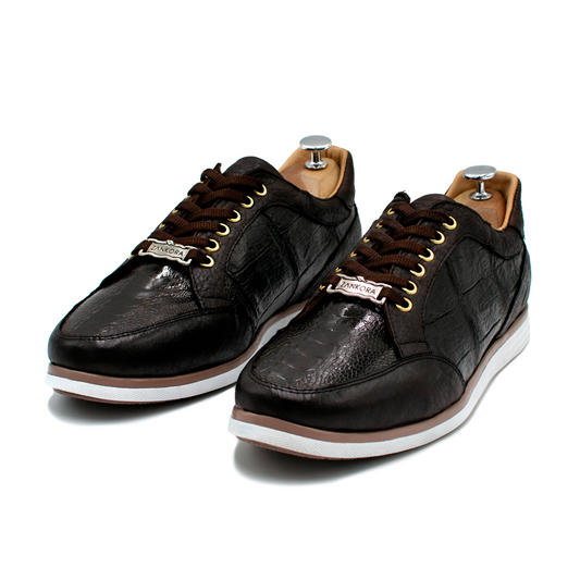 TENIS SNEAKERS EN PIEL GENUINA DE PATA DE AVESTRUZ CON COCODRILO Y BISONTE - JEU981J