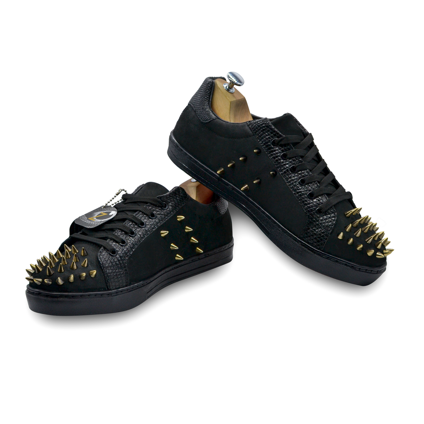 TENIS SNEAKERS NEGROS DE PIEL NOBUCK Y LIZARD - GAU876G
