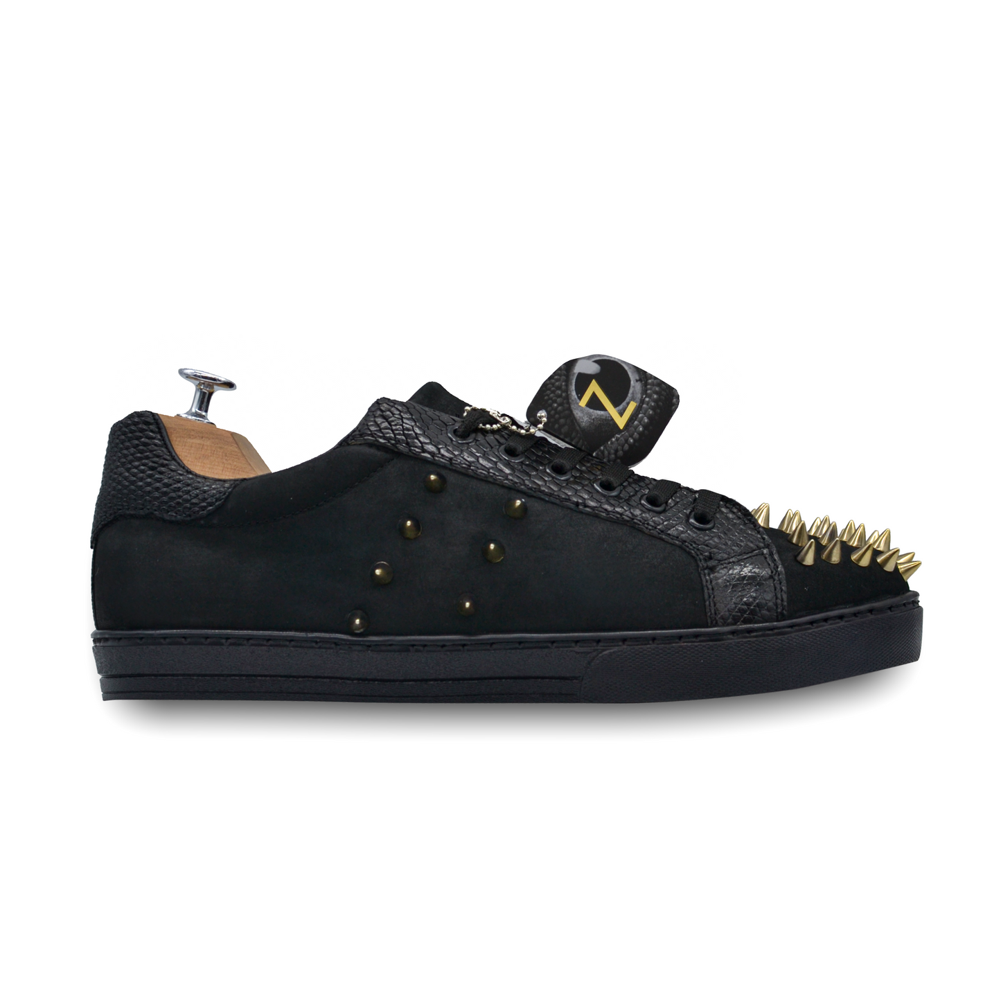 TENIS SNEAKERS NEGROS DE PIEL NOBUCK Y LIZARD - GAU876G