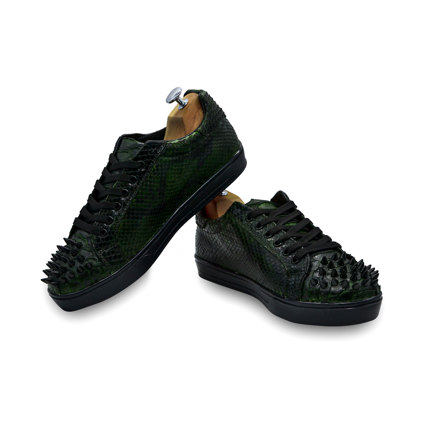 TENIS SNEAKERS VERDES EN PIEL GENUINA DE PITÓN CON ESTOPEROLES - HAG768U