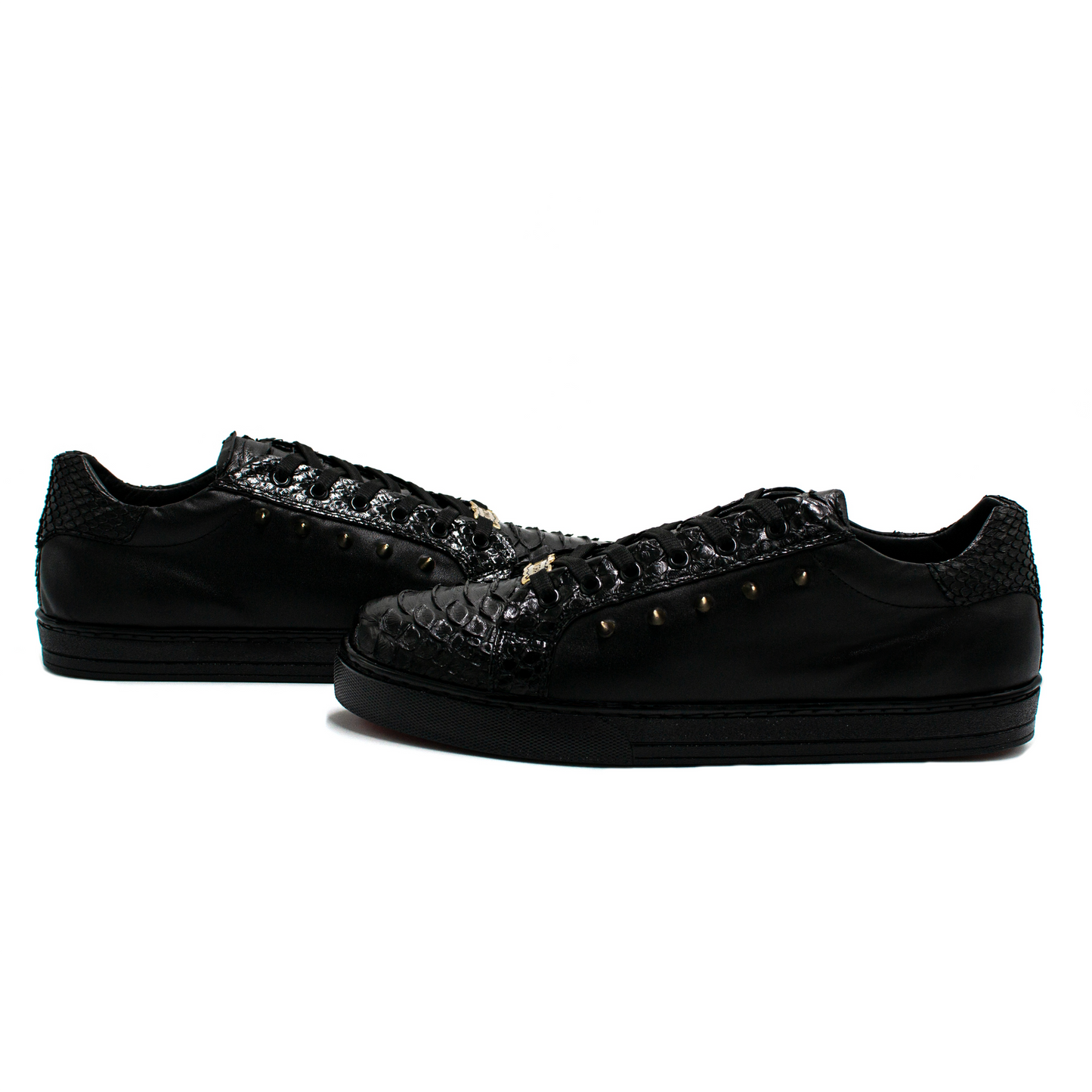 TENIS SNEAKERS NEGROS DE PITÓN CON BECERRO ITALIANO Y ESTOPEROLES - KIO092I