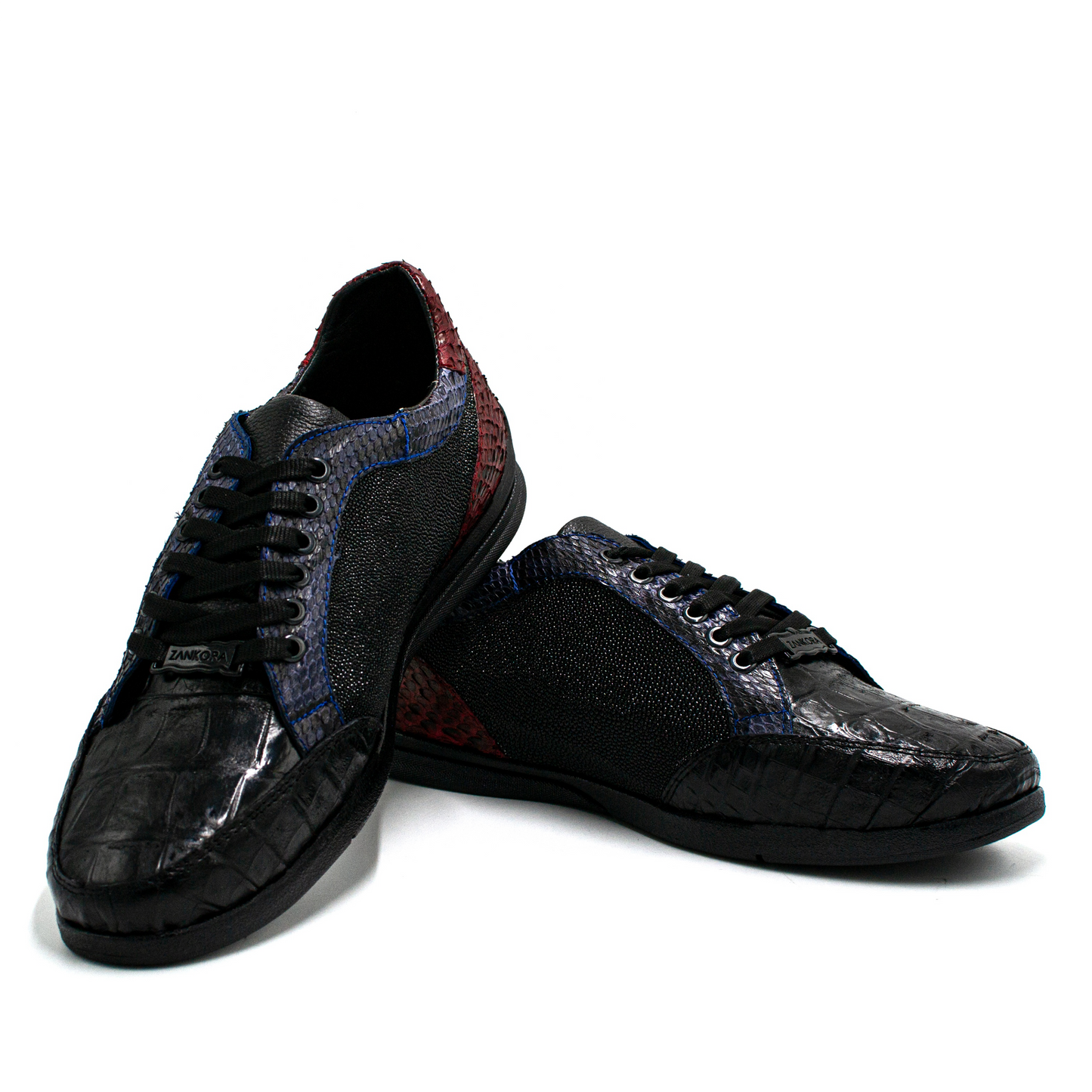 TENIS SNEAKERS NEGRO DE MANTARRAYA CON PITÓN Y COCODRILO - KJI834U