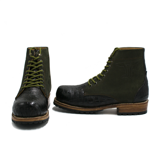 BOTAS EN PIEL GENUINA DE COCODRILO Y NOBUCK - JKI892L