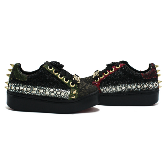 TENIS SNEAKERS EN PIEL GENUINA DE MANTARRAYA, ELEFANTE Y PITÓN CON ESTOPEROLES (PARA NIÑO) - HJU873JH