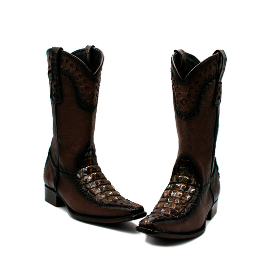BOTAS VAQUERAS EN PIEL GENUINA DE COCODRILO COLOR CAFÉ - HIW920K