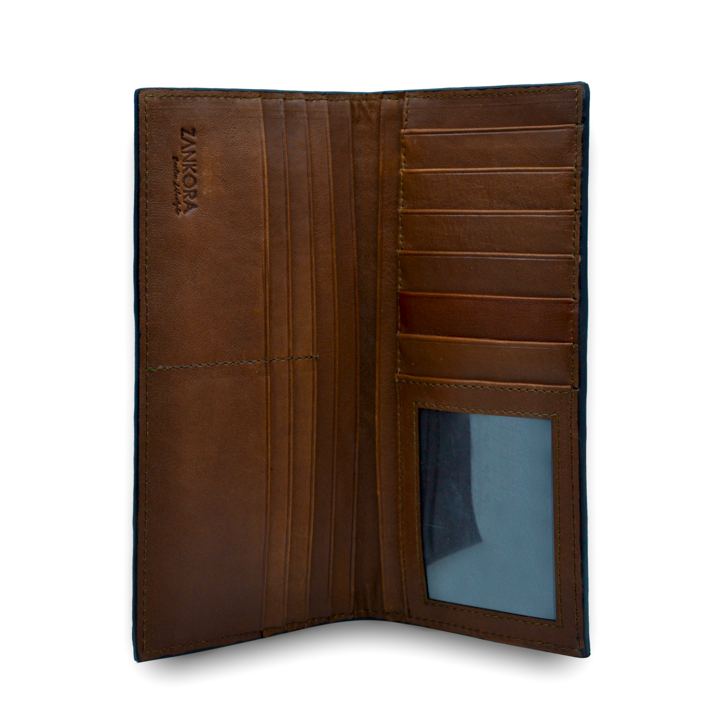 CARTERA LARGA CAFÉ CAOBA DE PIEL EXÓTICA PANZA DE COCODRILO