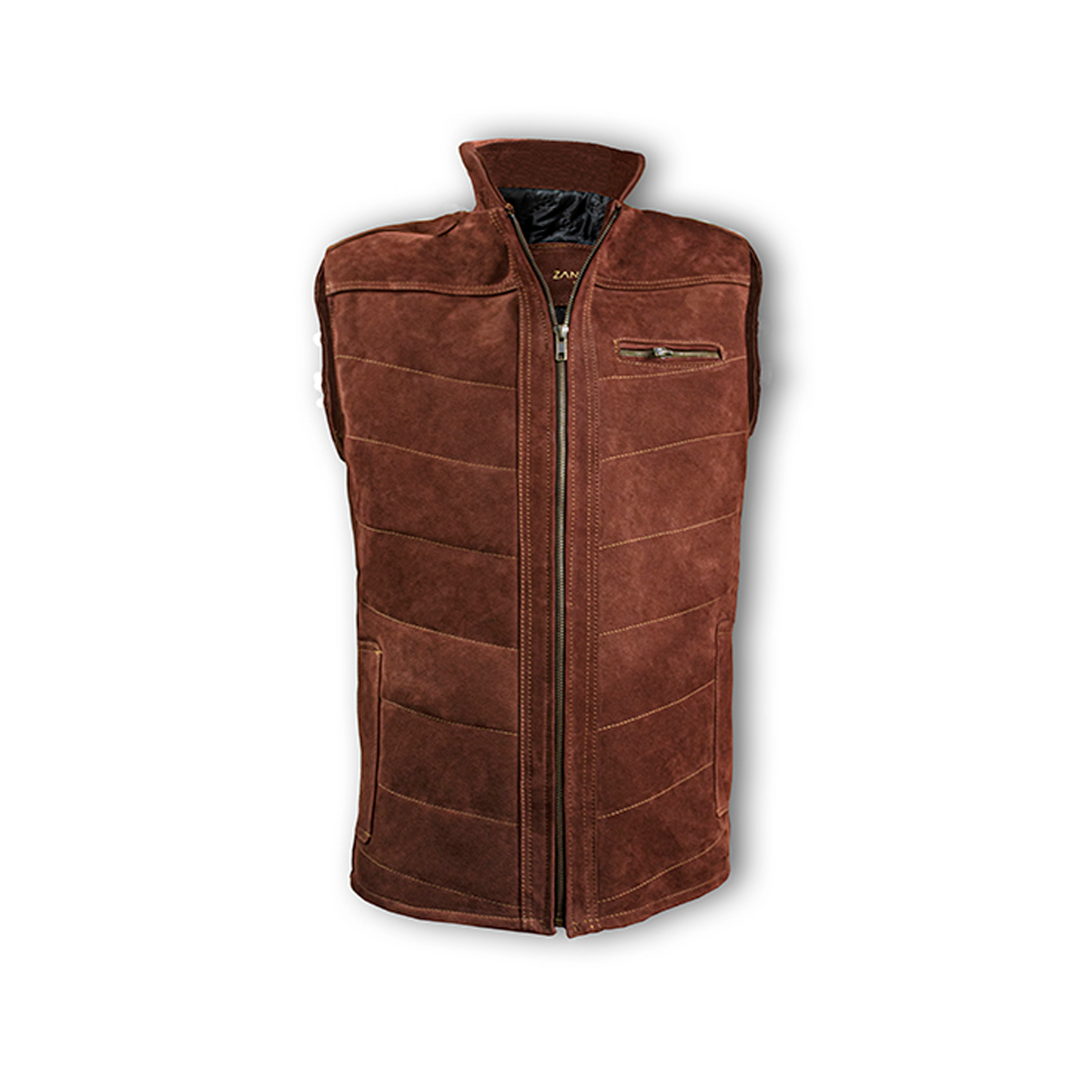 CHALECO PARA CABALLERO DE PIEL NOBUCK COLOR CHOCOLATE - JKC32