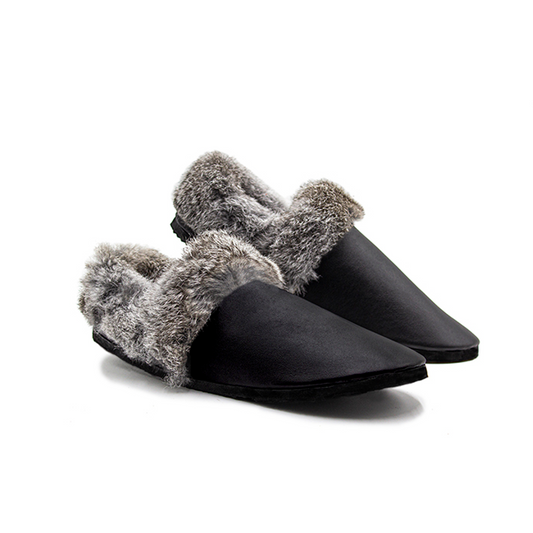 PANTUNFLAS EN PIEL DE RES CON PELO DE CONEJO - PNC490K