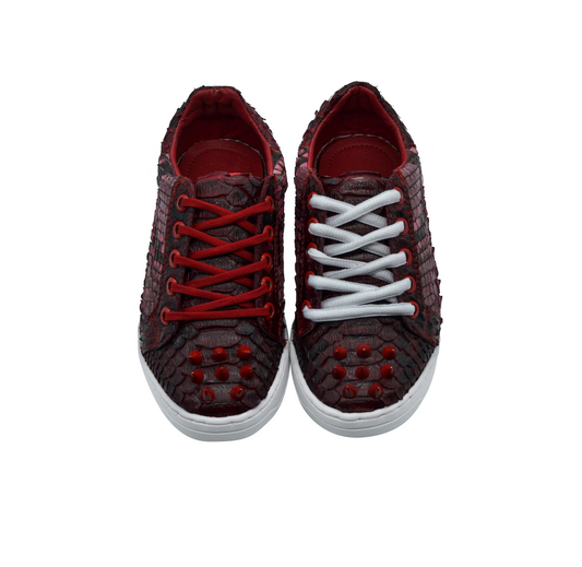 TENIS SNEAKERS ROJO DE SERPIENTE PITÓN CON ESTOPEROLES PARA NIÑO - AKH879J