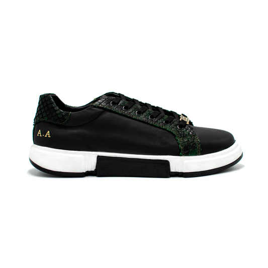TENIS SNEAKERS EN PIEL GENUINA DE BECERRO ITALIANO CON PITÓN VERDE - WOI812K