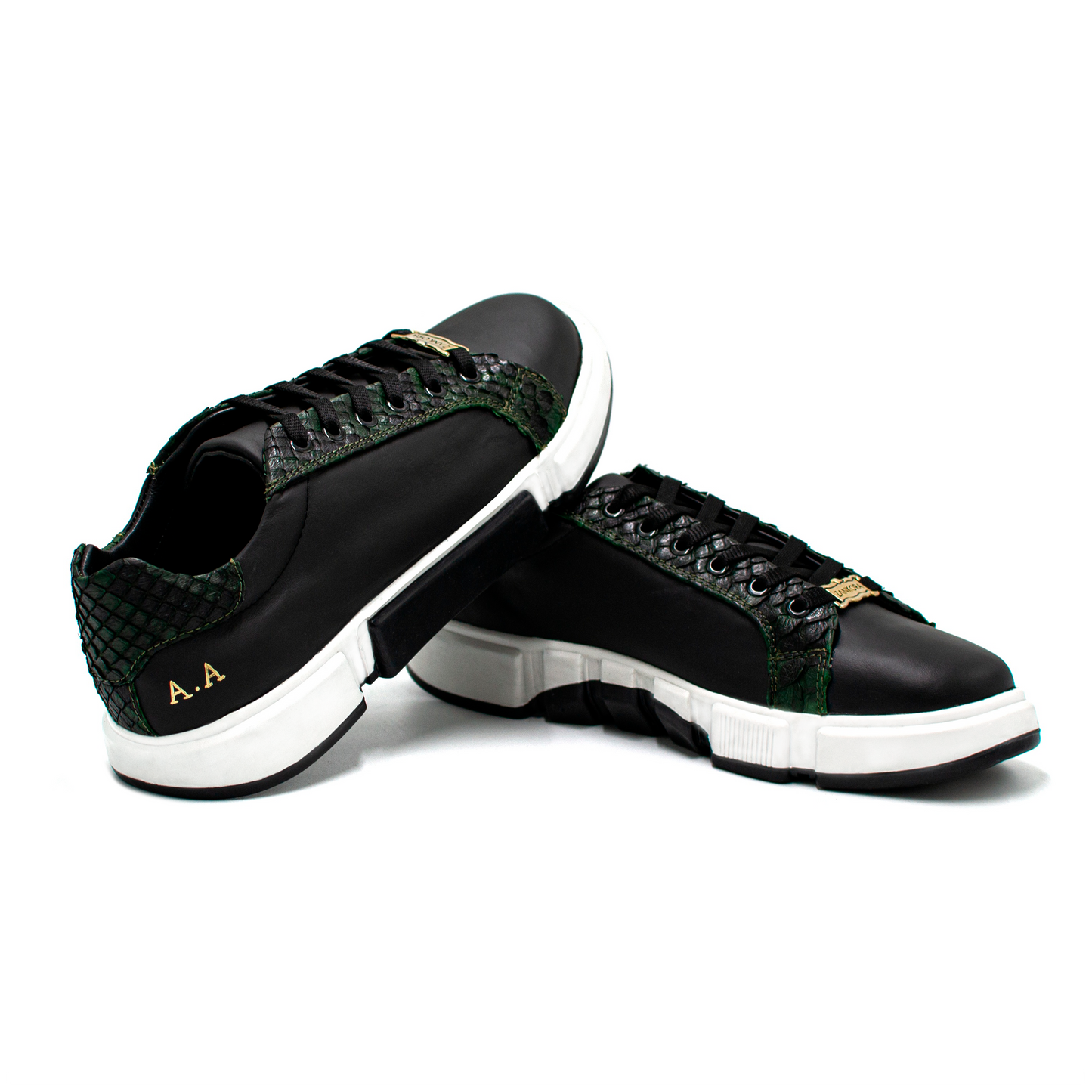 TENIS SNEAKERS EN PIEL GENUINA DE BECERRO ITALIANO CON PITÓN VERDE - WOI812K