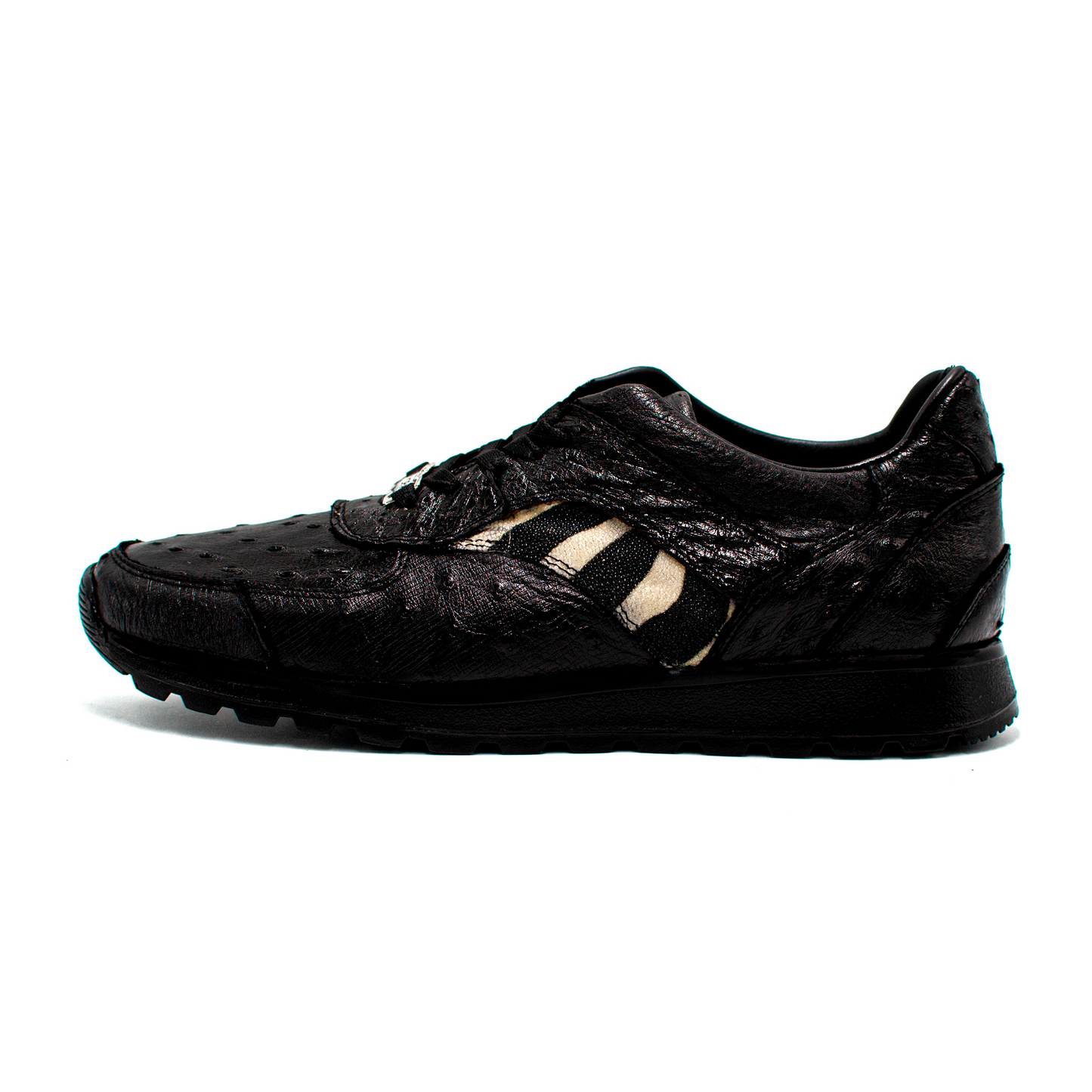 TENIS SNEAKERS EN PIEL GENUINA DE AVESTRUZ CON LATERALES DE MANTARRAYA CEBRA - FTI340O