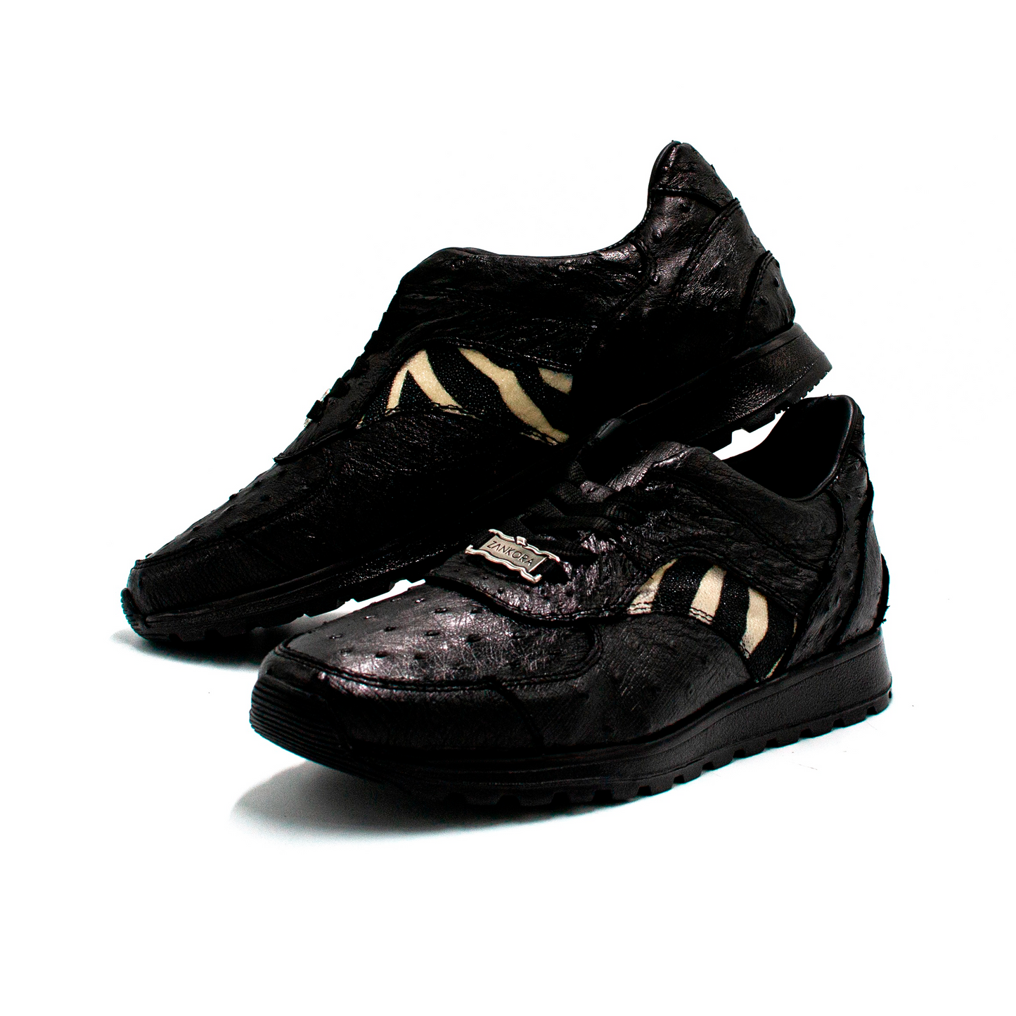TENIS SNEAKERS EN PIEL GENUINA DE AVESTRUZ CON LATERALES DE MANTARRAYA CEBRA - FTI340O