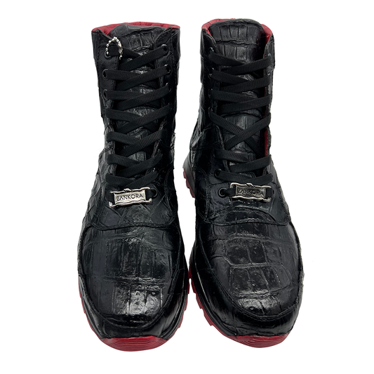 TENIS BOTITA NEGROS COMPLETAMENTE EN PIEL GENUINA DE COCODRILO - HJA879I