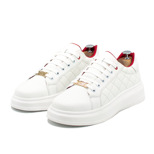 TENIS SNEAKERS CAPITONADO BLANCO/ NEGRO EN PIEL GENUINA DE BECERRO - KOW902O