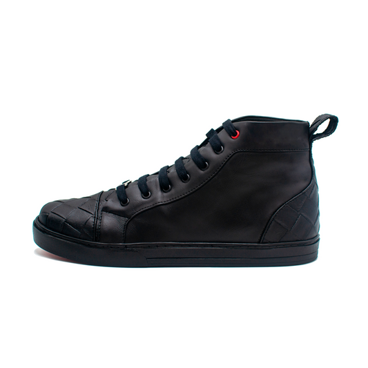 TENIS SNEAKERS BOTÍN DE BECERRO ITALIANO NEGRO CON PIEL VINTAGE - PFC972V