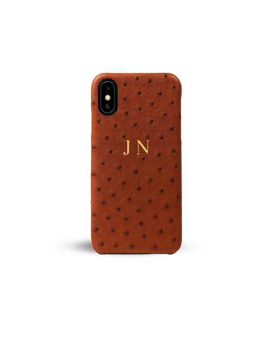 FUNDA EN PIEL EXÓTICA DE AVESTRUZ CAFÉ