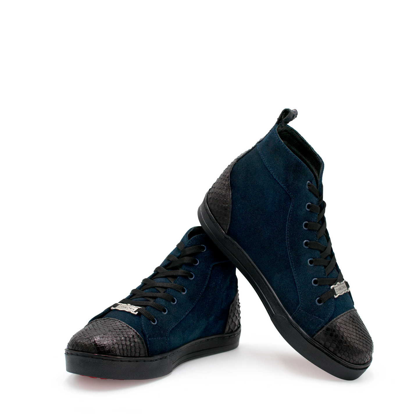 BOTINES EN PIEL DE GAMUZA AZUL CON APLICACIONES DE PITÓN - JWO982U