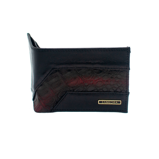 CARTERA EN PIEL GENUINA DE COCODRILO NEGRO Y ROJIZO - DIE023