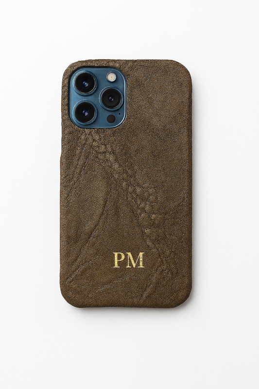 FUNDA CAFÉ EN PIEL EXÓTICA DE ELEFANTE