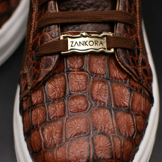 TENIS SNEAKERS MOD. RIVER - COCODRILO ARGENTINO, BISONTE Y GAMUZA CAFÉ RENOVADO 2.0 - ITEH8NK