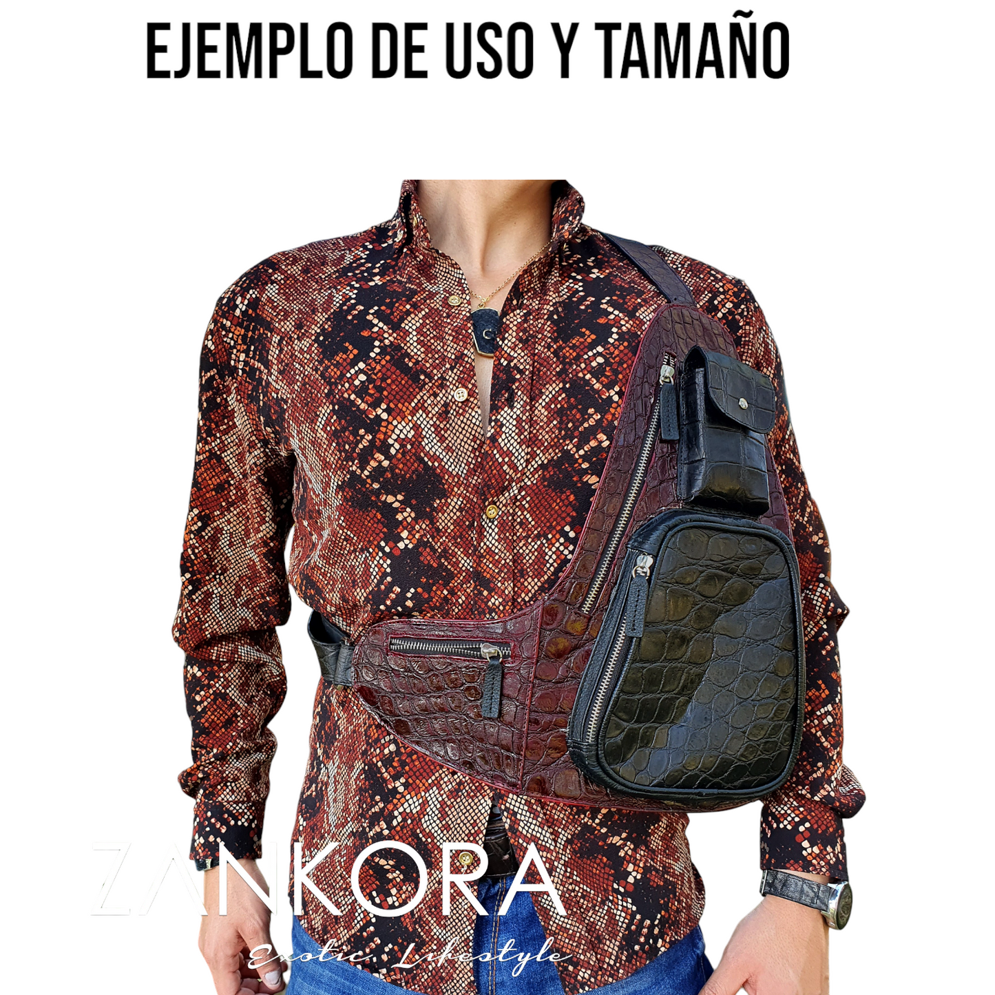 PECHERA PARA CABALLERO EN PIEL EXÓTICA DE SERPIENTE PITÓN NEGRO - PCH242B