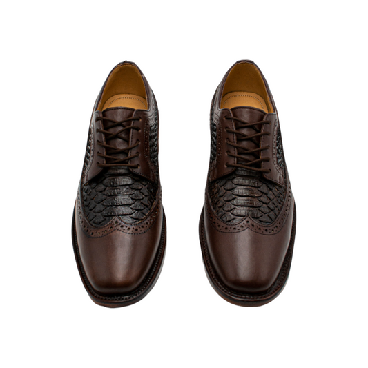 ZAPATOS BOSTONIANOS DE VESTIR EN PIEL DE BECERRO Y SERPIENTE PITON - BST39H