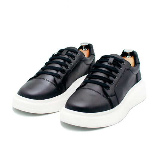 TENIS SNEAKER  ZANKORA MOD. LUCKY #1 NEGRO/BLANCO EN PIEL GENUINA DE VACUNO & TERNERA - DKS092