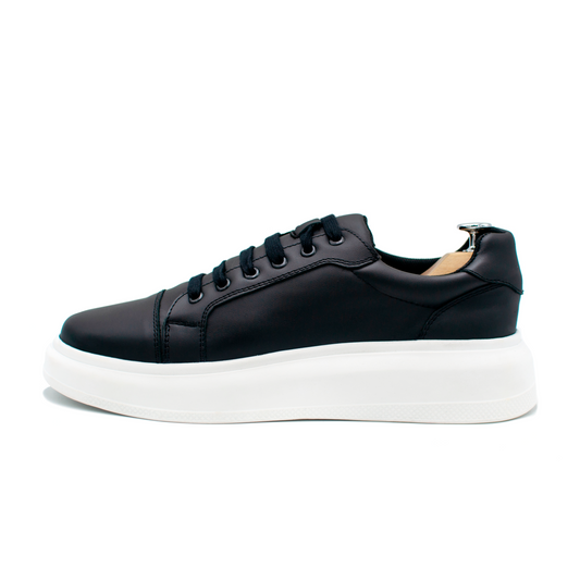 TENIS SNEAKER  ZANKORA MOD. LUCKY #1 NEGRO/BLANCO EN PIEL GENUINA DE VACUNO & TERNERA - DKS092